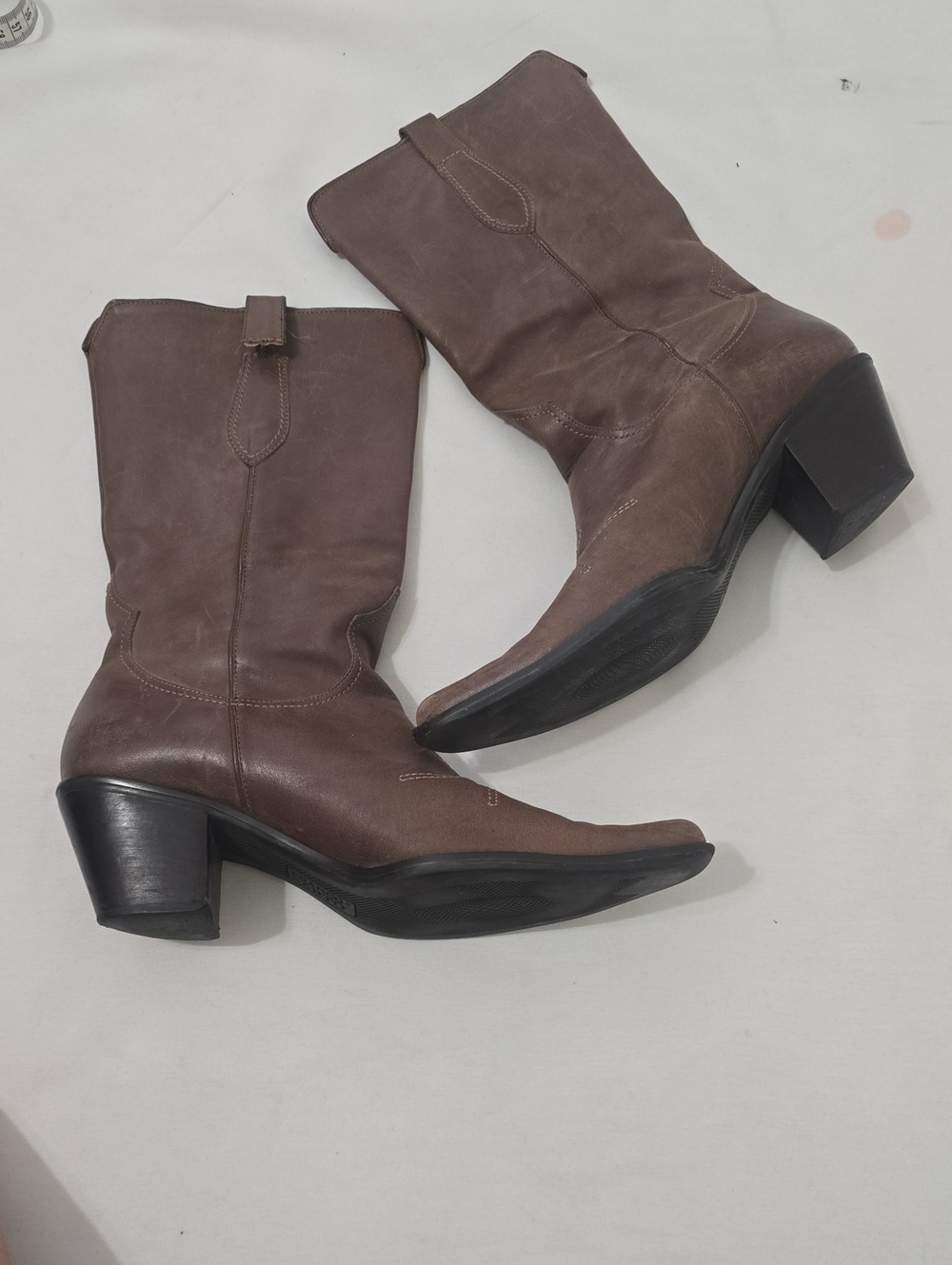 Franco Sarto Brown Leather Mid-Calf Western Heeled Boots 8.5
